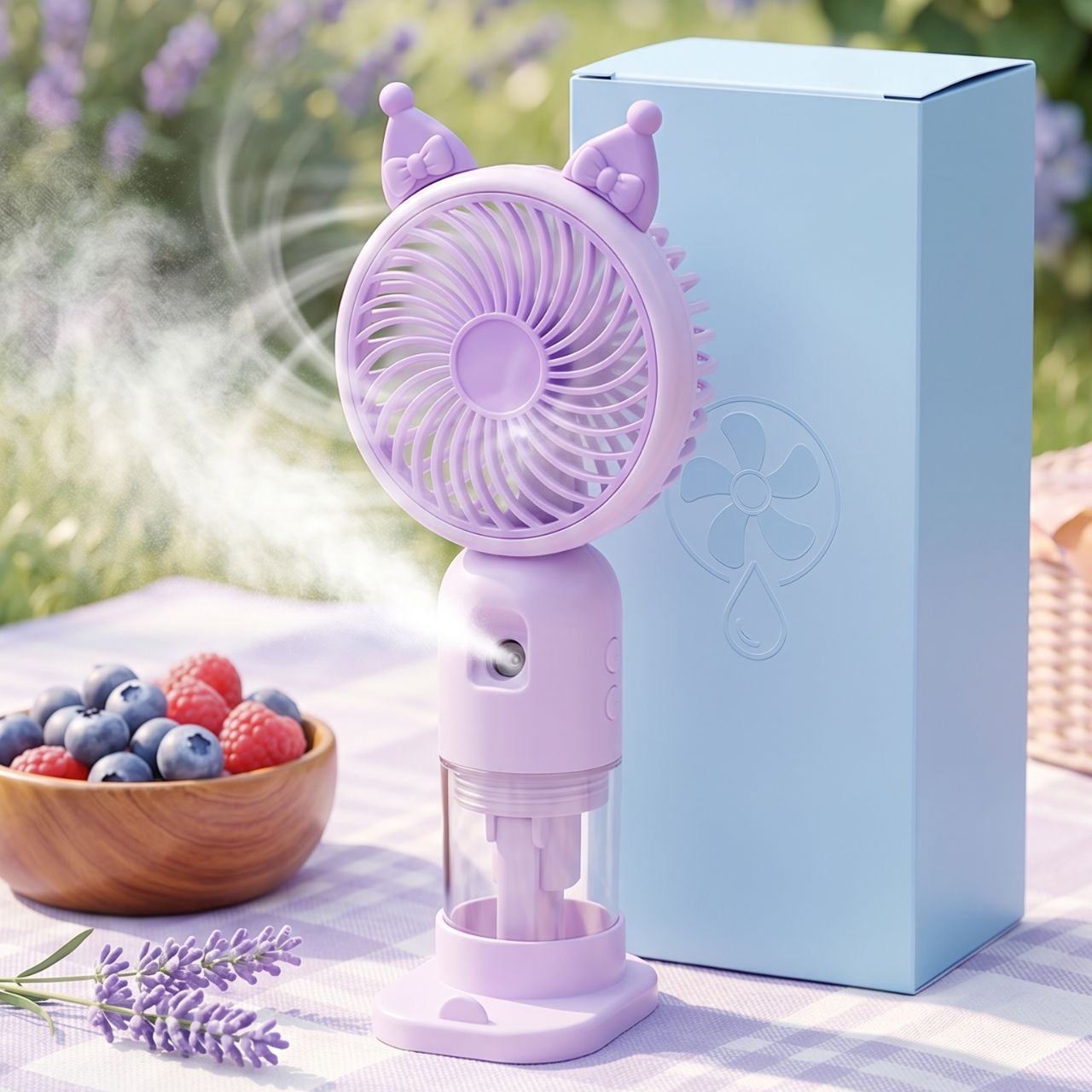 Mini Water Mist Spray USB Fan for Kids, Portable Cartoon Handheld Cooling Fan with 3 Speeds, Rechargeable 500 MAH Battery  Summer Travel Fan