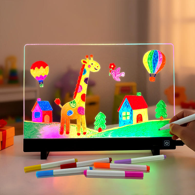 LED Acrylic Writing Board RGB Glow Message Board with Stand, Dry Erase Drawing Pad, Reusable Learning Board for Kids Home Decor